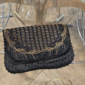 Chic Black and Gold Beaded Clutch
